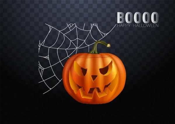 Calabazas de Halloween en vector con un conjunto de caras diferentes para iconos y decoraciones en fondo oscuro. Ilustración vectorial. — Vector de stock