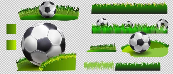 Soccer set. Vector banner of soccer ball on green grass, and soccer ball isolated on white background. soccer ball on the field — Stock Vector