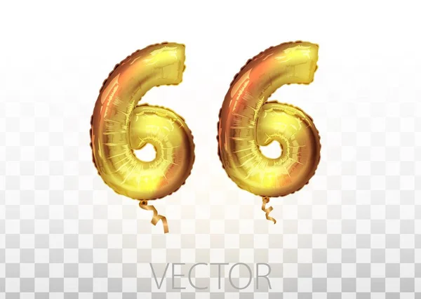 Vector Golden foil nummer 66 zesenzestig metalen ballon. Feestversiering gouden ballonnen. Jubileumteken voor een gelukkige vakantie, feest, verjaardag — Stockvector