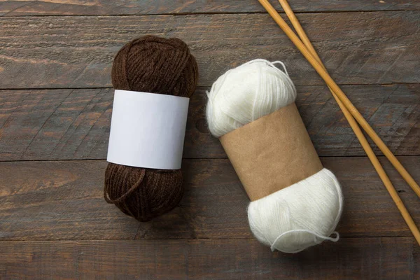 White Brown Skeins Hand Spun Yarn Blank Kraft Paper Wrap — Stock Photo, Image