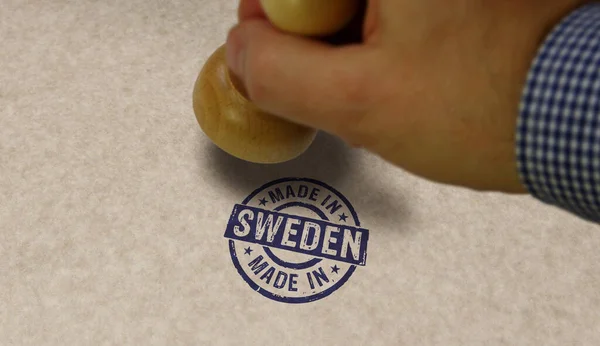 Виробляється Швеції Штампуванням Руки Фабрика Виробництво Виробництво Країни Концепції — стокове фото