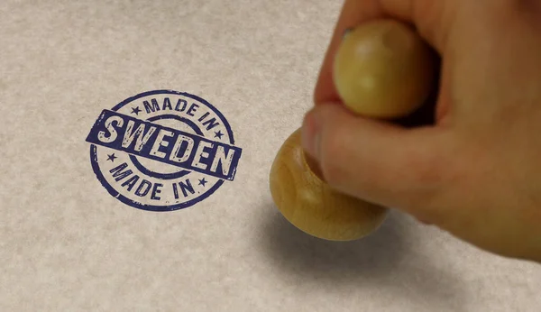Κατασκευασμένο Στη Σουηδία Σφραγίδα Και Χέρι Σφράγισης Έννοια Της Χώρας — Φωτογραφία Αρχείου