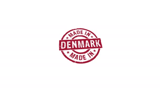 Hecho Dinamarca Sello Estampado Mano Impacto Animación Aislada Fábrica Fabricación — Vídeo de stock