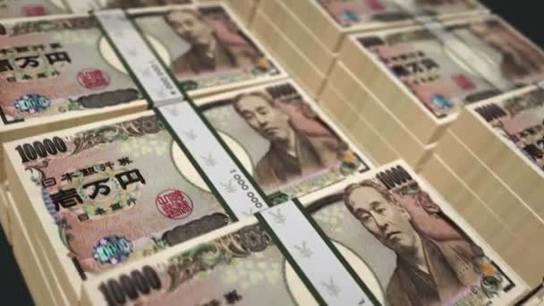 Японская Йена Деньги Пачка Loop Анимация Камера Над Банкнотами 10000 — стоковое видео