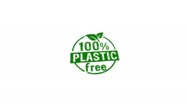 Plastic Gratis 100 Stempel Hand Stempelen Impact Geïsoleerde Animatie Ecologie — Stockvideo