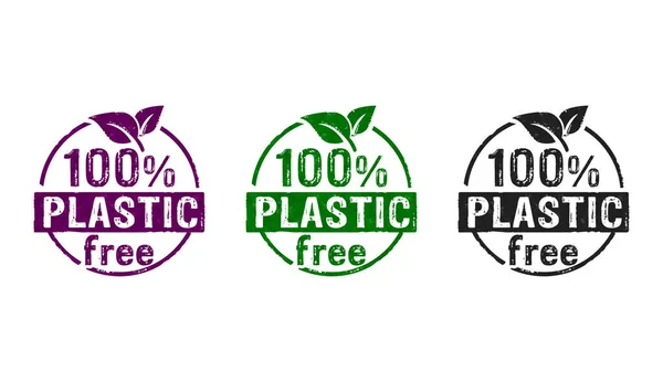 Plastic Free 100 Stamp Icons Few Color Versions Ecology Nature — Stock Photo, Image