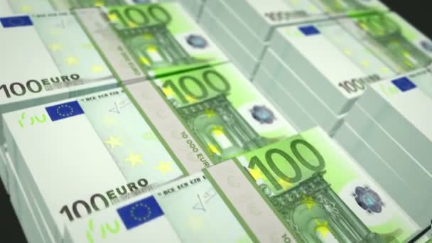 Euro Dinero Paquete Bucle Animación Cámara Moviéndose Sobre Las Pilas — Vídeos de Stock