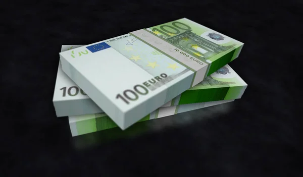 Euromoney Pack 3D例证 100欧元的钞票捆 经济危机 商业成功 税收和债务概念 — 图库照片
