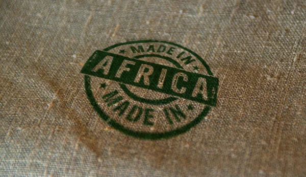 Sello Fabricado África Impreso Saco Lino Concepto País Fábrica Fabricación —  Fotos de Stock