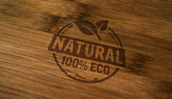Sello Ecológico Natural Impreso Caja Madera Ecología Naturaleza Verde Medio —  Fotos de Stock