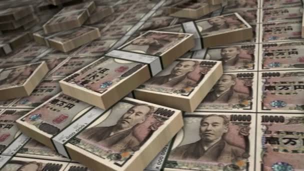 Japon Yen Banknot Döngüsü Jpy Para Yığınları Kriz Bankacılık Başarı — Stok video
