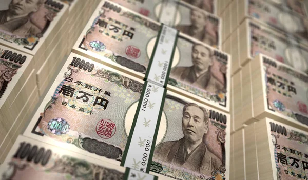 Japanse Yen Money Pack Illustratie Eén Jpy Bankbiljettenbundelstapel Concept Van — Stockfoto