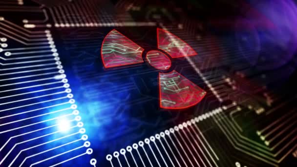 Cyber Angriff Mit Nuklearem Symbol Digitaler Krieg Kybernetischer Konflikt Hacking — Stockvideo