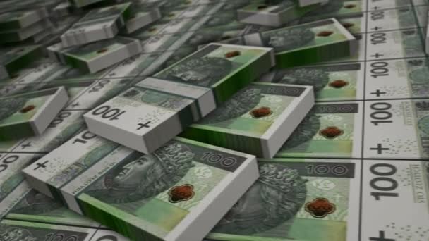 Польський Zloty Banknote Bundle Loop 100 Мільйонів Гривень Концепція Кризи — стокове відео