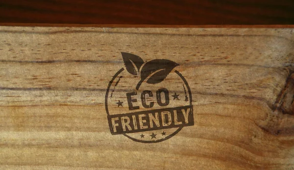 Selo Ecológico Impresso Caixa Madeira Economia Sustentável Verde Meio Ambiente — Fotografia de Stock