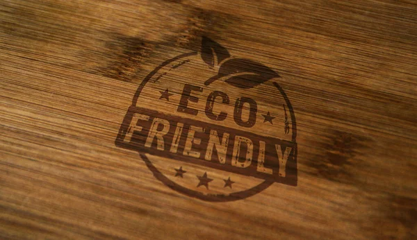 Selo Ecológico Impresso Caixa Madeira Economia Sustentável Verde Meio Ambiente — Fotografia de Stock