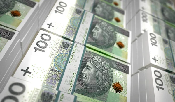 Polski Złoty Pakiet Pieniędzy Ilustracji 100 Pln Stosy Pakietów Banknotów — Zdjęcie stockowe