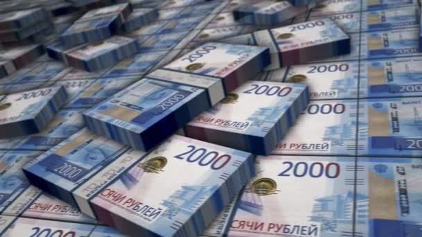 Russische Roebel Bankbiljet Bundel Lus 2000 Rub Geld Stapels Concept — Stockvideo