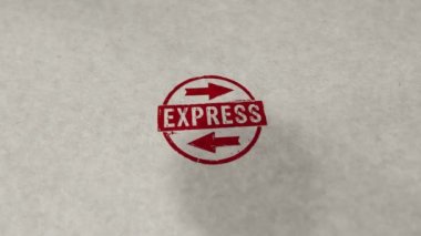 Ekspres pul döngüsü ve kusursuz animasyon. El damgası darbesi. Hızlı teslimat, hızlı nakliye, servis ve hızlı paket taşımacılık 3D oluşturulmuş döngü kavramı.