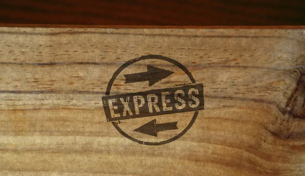 Timbre Express Imprimé Sur Boîte Bois Livraison Rapide Expédition Rapide — Photo