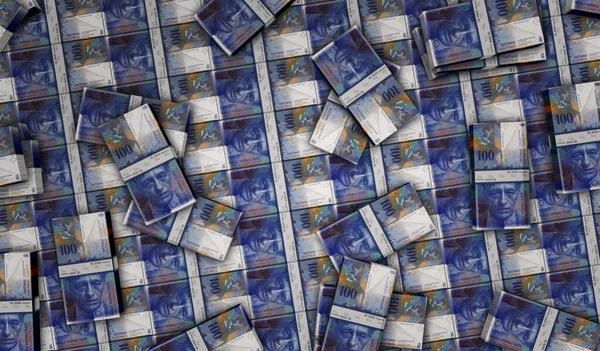 Franco Suíço Pacote Dinheiro Ilustração Suíça 100 Pilhas Pacotes Notas — Fotografia de Stock