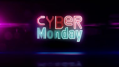 Siber pazartesi neonu, iş promosyonu, mega satış, indirimli alışveriş ve indirim döngüsü kavramı. Gelecekçi soyut 3d biçimlendirilebilir döngü ve kusursuz animasyon.