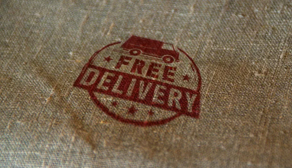 Free Delivery Stamp Printed Linen Sack Gratis Shipping Service Package — Stock Photo, Image