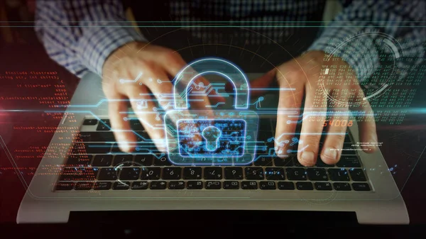 Conceito Segurança Cibernética Com Símbolo Cadeado Proteção Computador Ícone Segurança — Fotografia de Stock