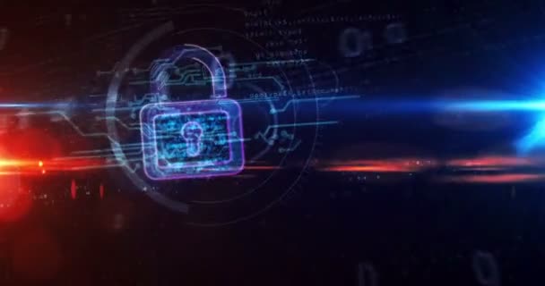 Koncept Kybernetické Bezpečnosti Symbolem Visacího Zámku Ochranou Počítače Bezpečnostní Ikonou — Stock video
