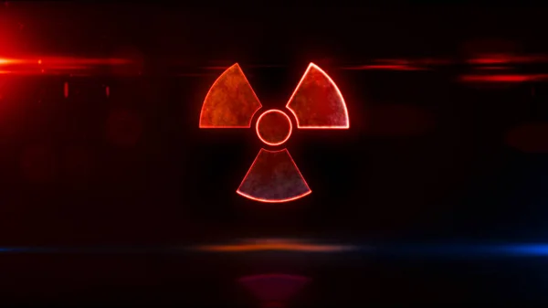 Nuclear warning symbol, radioactive danger neon sign and atomic energy icon concept. Futuristic abstract 3d rendering illustration.