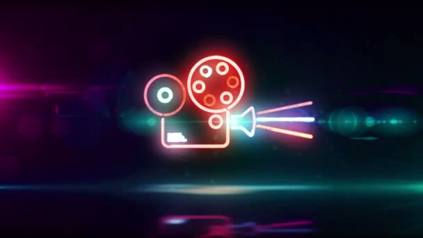 Symbol Projektora Kinowego Znak Neonowy Kamery Retro Lub Filmowej Oraz — Wideo stockowe