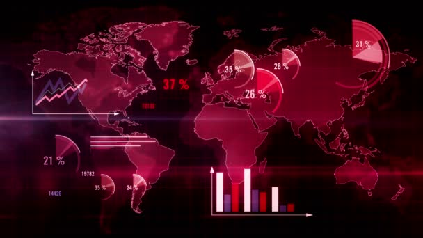 Grafieken Grafieken Wereldkaart Rode Achtergrond Abstract Concept Van Economie Statistiek — Stockvideo