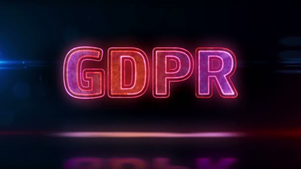 Gdpr Algemene Verordening Gegevensbescherming Europese Unie Neon Loop Concept Futuristische — Stockvideo