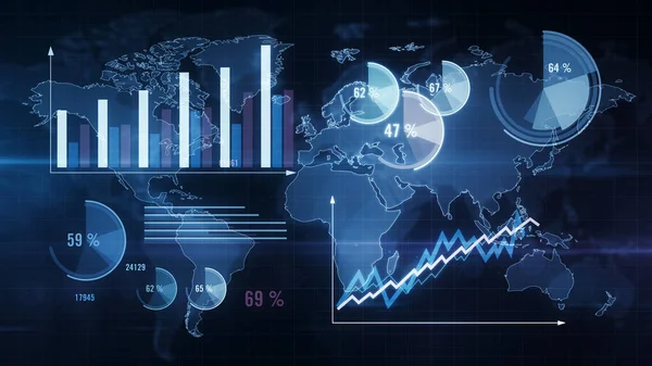 Gráficos Gráfico Mapa Mundo Fundo Vermelho Conceito Abstrato Economia Estatística — Fotografia de Stock