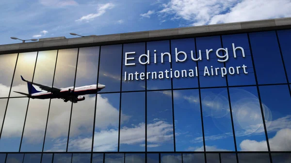 Aviones Reacción Aterrizando Edimburgo Escocia Ilustración Representación Llegada Ciudad Con — Foto de Stock
