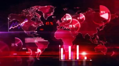 Bilgisayar ekranlarında grafik ve ekonomi grafiği. İş diyagramı, finans verileri, ekonomi raporu ve soyut konsept 3d döngü animasyonu arıza efektli istatistiksel analiz.