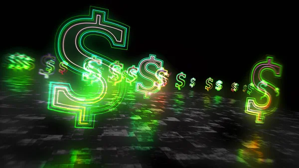 Dollar money symbol, money neon icon, cash sign loop concept. Futuristic abstract 3d rendering illustration.