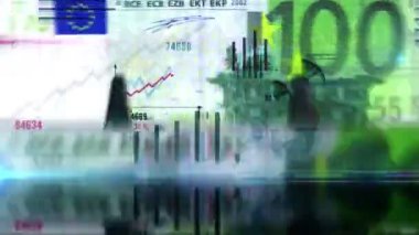 Dolar ve Euro para paketi döngüsü. USD EUR banknotları üzerinden uçuş üst görünümü destekler. Üç boyutlu, kusursuz bir animasyon. Küresel ekonomi, finans, kriz, bankacılık ve iş dünyasının soyut arka plan kavramı.