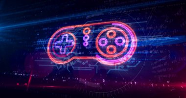 Oyun alanı sembolü, esport, video kumandası, 5G oyunu ve siber spor. Fütürist soyut kavram 3D resimleme.