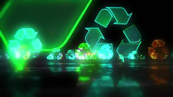 Återvinningssymbol Ekologi Återanvändnings Ikon Grön Teknik Och Ren Industri Ljus — Stockvideo
