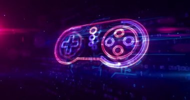 Oyun alanı sembolü, esport, video kumandası, 5G oyunu ve siber spor. Fütürist soyut kavram 3D yorumlama.