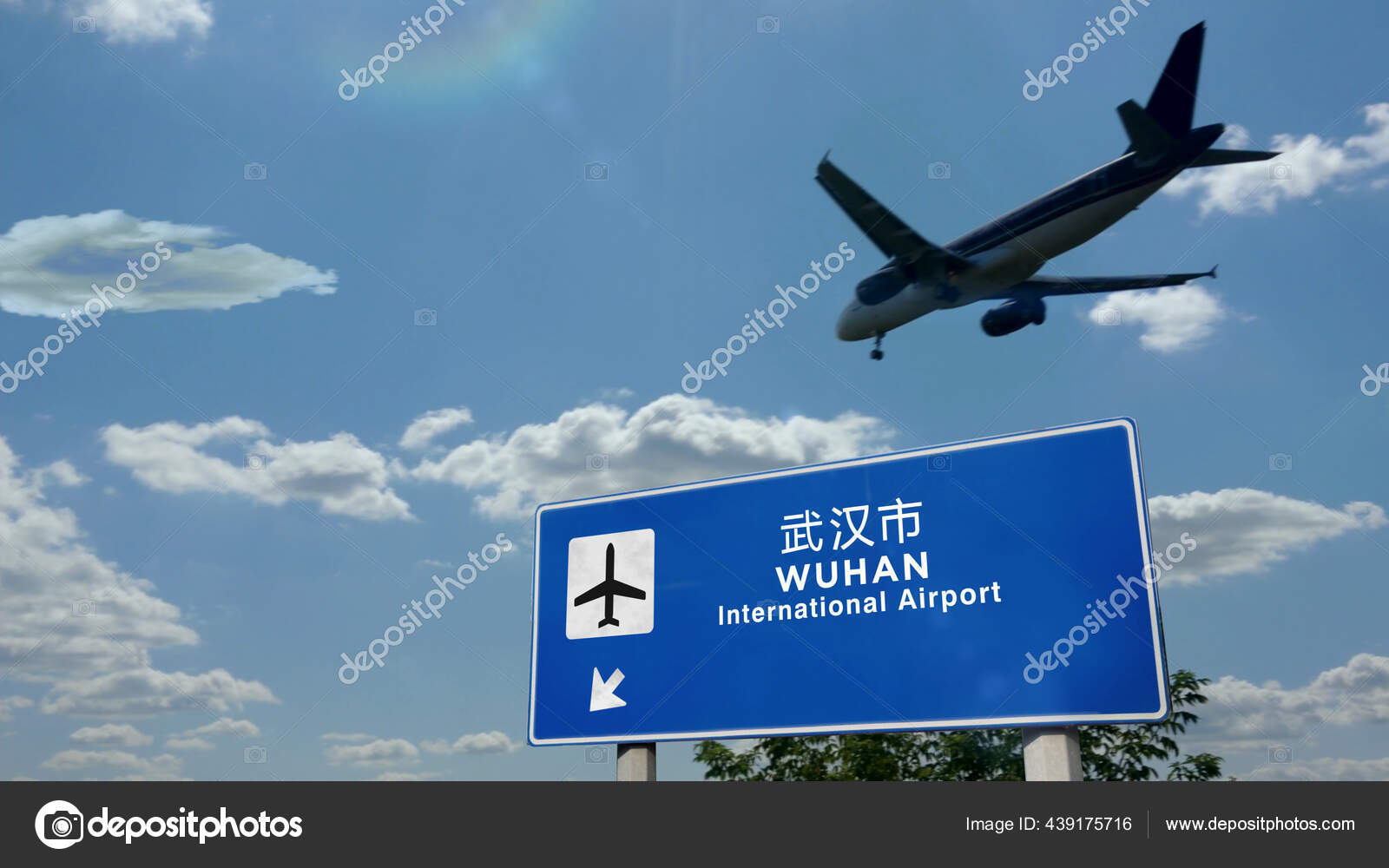 中国の飛行機のシルエット着陸 国際空港の方向看板と青空を背景に都市到着 交通の概念3dイラスト ストック写真 C Skorzewiak 中国の飛行機のシルエット着陸 国際空港の方向看板と青空を背景に都市到着 交通の概念3dイラスト ストック写真 C Skorzewiak