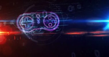 Oyun alanı sembolü, esport, video kumandası, 5G oyunu ve siber spor. 3D tünel çevrilebilir ve kusursuz animasyon. Gelecekçi soyut döngü kavramı.