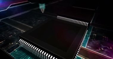 HTML5 geliştirme sembolü, web programlama dili simgesi, internet teknolojisi ve www ağ kodlama kavramı. Fütüristik bilgisayar fabrikası 3D döngüsüz, kusursuz soyut animasyon.