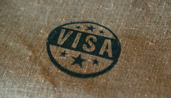 Visa Stamp Printed Linen Sack Abstract Concept — Stock Photo, Image