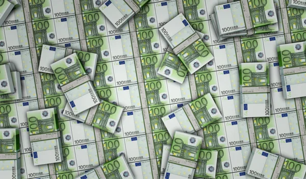 ユーロマネーパック3Dイラスト 100ユーロ紙幣バンドルスタック 経済危機 ビジネスの成功 負債の概念 — ストック写真