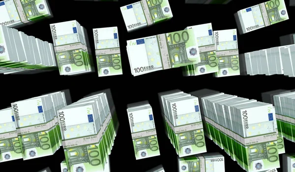 ユーロマネーパック3Dイラスト 100ユーロ紙幣バンドルスタック 経済危機 ビジネスの成功 負債の概念 — ストック写真