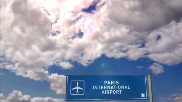 Flygplanslandning Paris Cdg Frankrike City Ankomst Med Flygplatsens Riktningsskylt Resor — Stockvideo