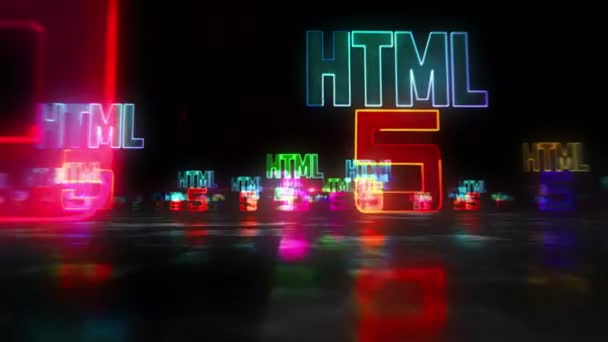 Html5编码符号 计算机语言和编程技术概念循环 未来主义抽象3D渲染漏洞和无缝动画 — 图库视频影像