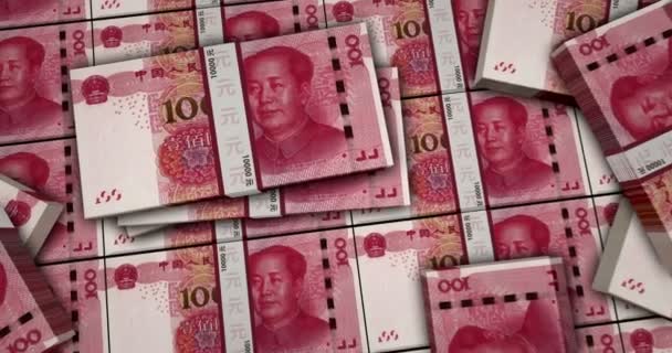 Renminbi Çin Yuan Banknotları Animasyon 100 Rmb Para Paketi Kamera — Stok video